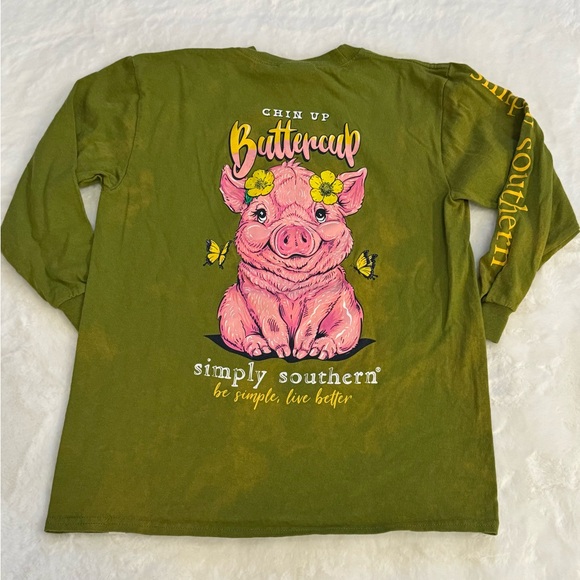 Simply Southern ‘Chin Up Buttercup’ Long Sleeve T-Shirt- Youth Small - Picture 1 of 6